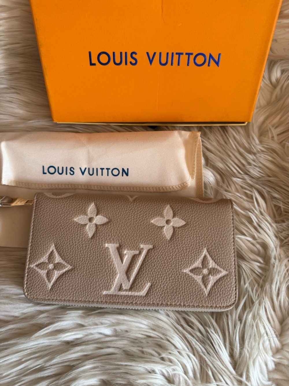 Louis Vuitton Neutral Taupe Monogram Embossed Wallet Crossbody